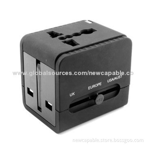 3-in-1 Universal Adapter with UK, US, EU Plugs and Dual-USB Output